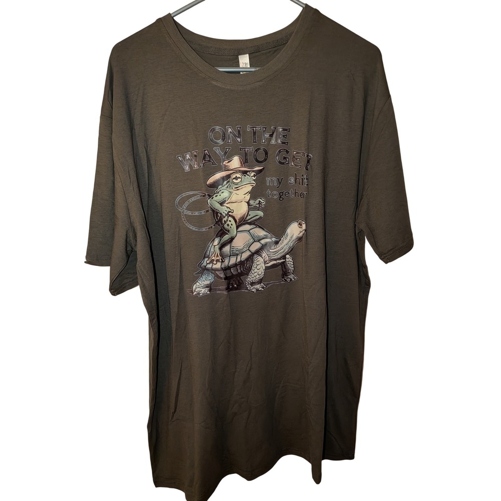 Royal Avalon Mens XL Brown Frog Riding Turtle Graphic Tee UV Protection Shirt